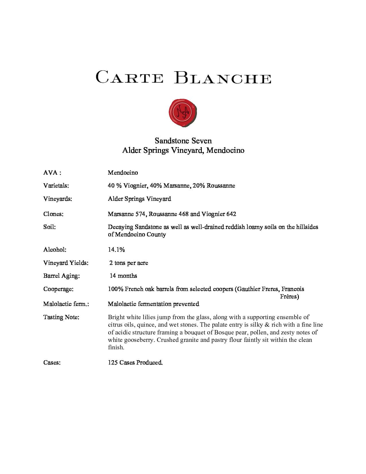 2009 Carte Blanche Sandstone Seven