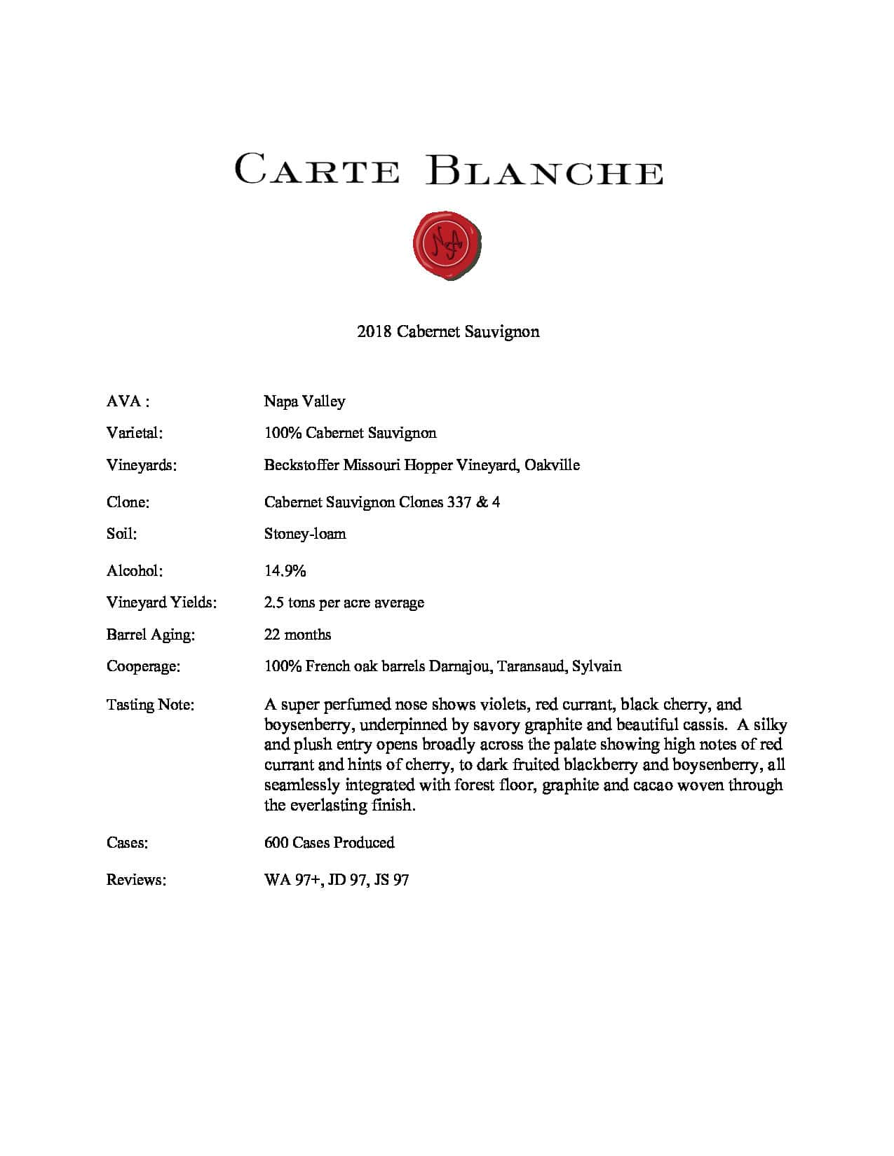 Carte Blanche Cabernet Sauvignon