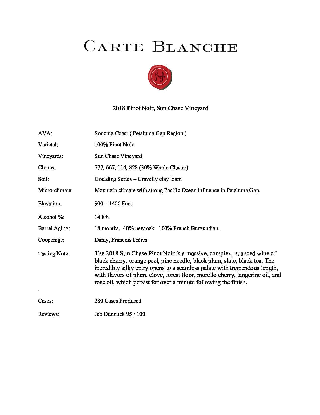 2018 Carte Blanche Pinot Noir