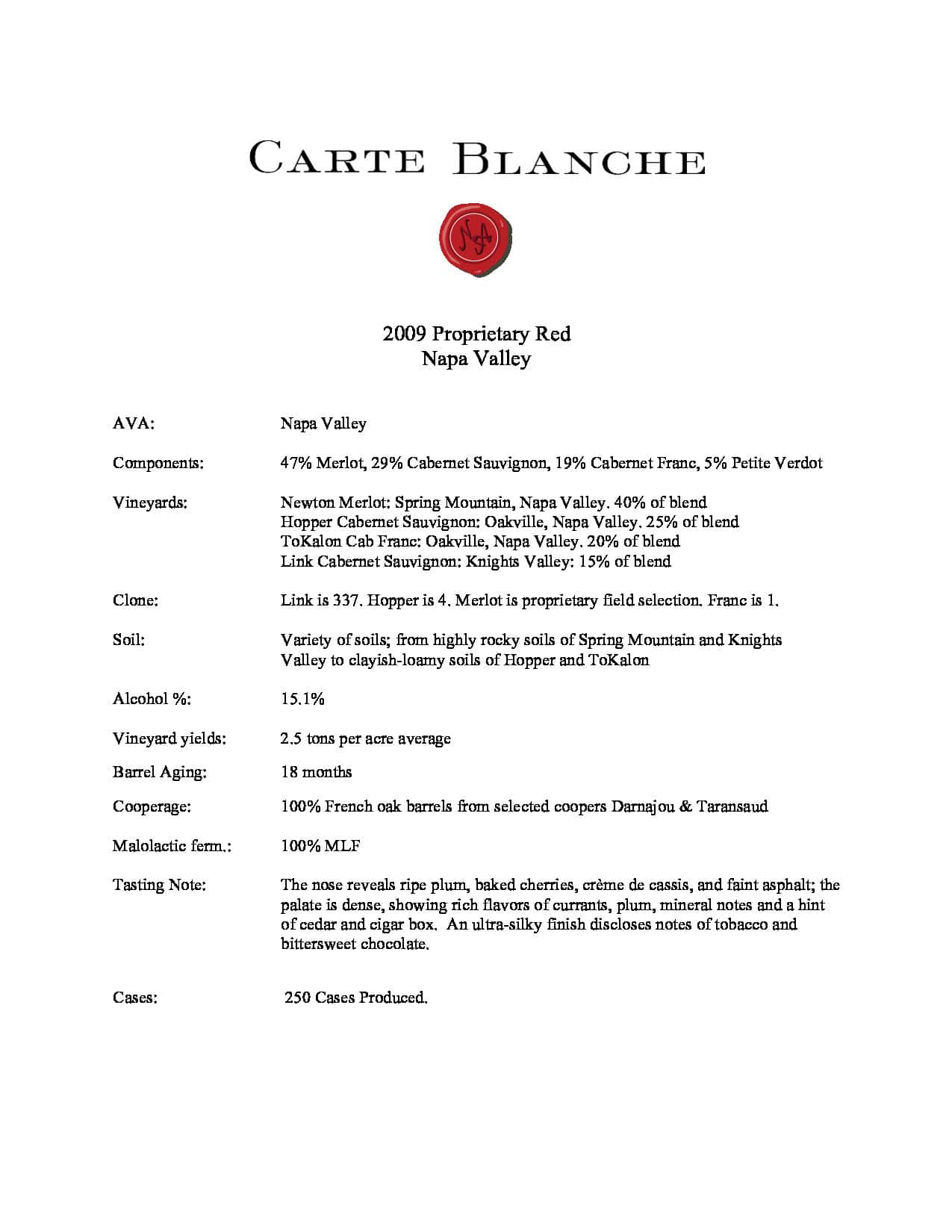 2009 Carte Blanche Proprietary Red