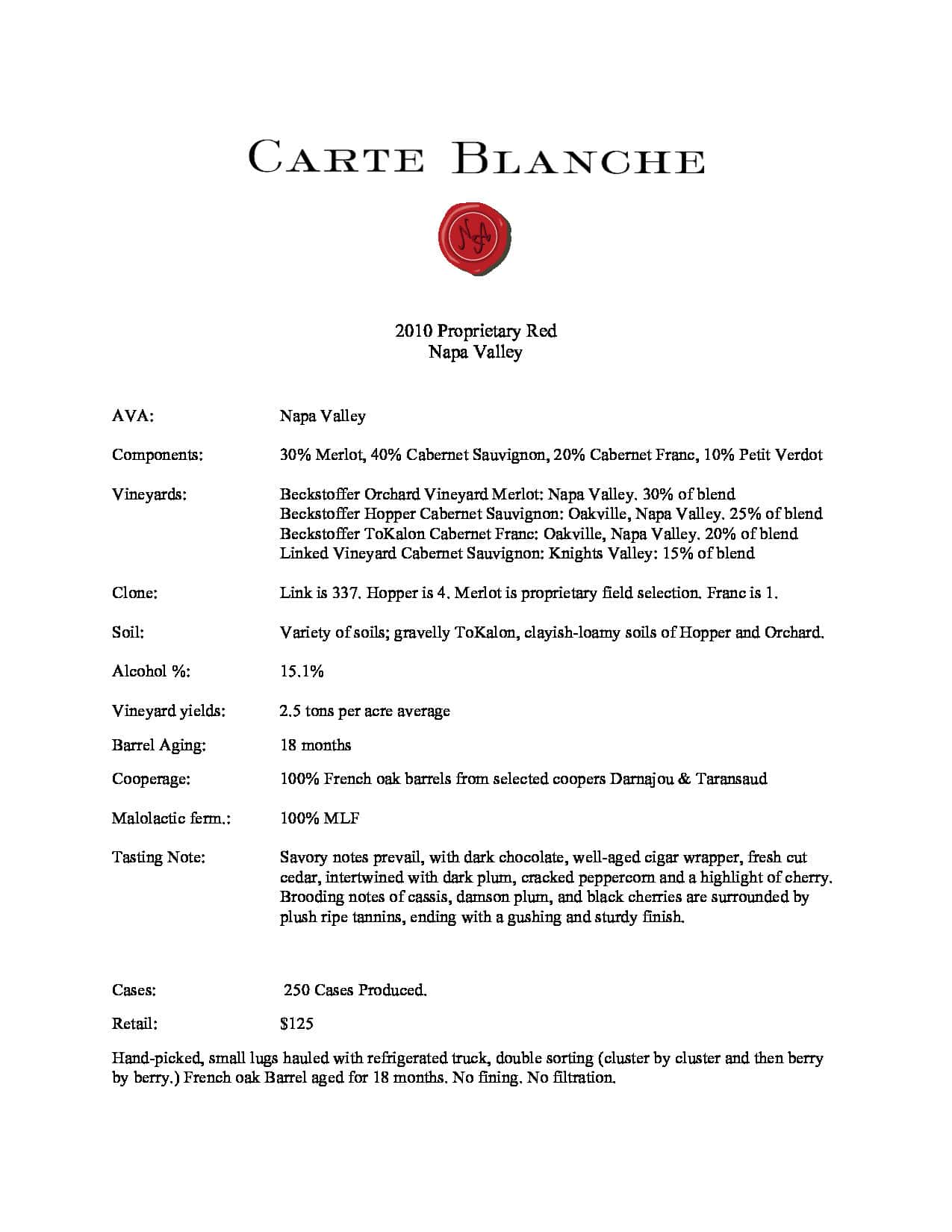 2010 Carte Blanche Proprietary Red