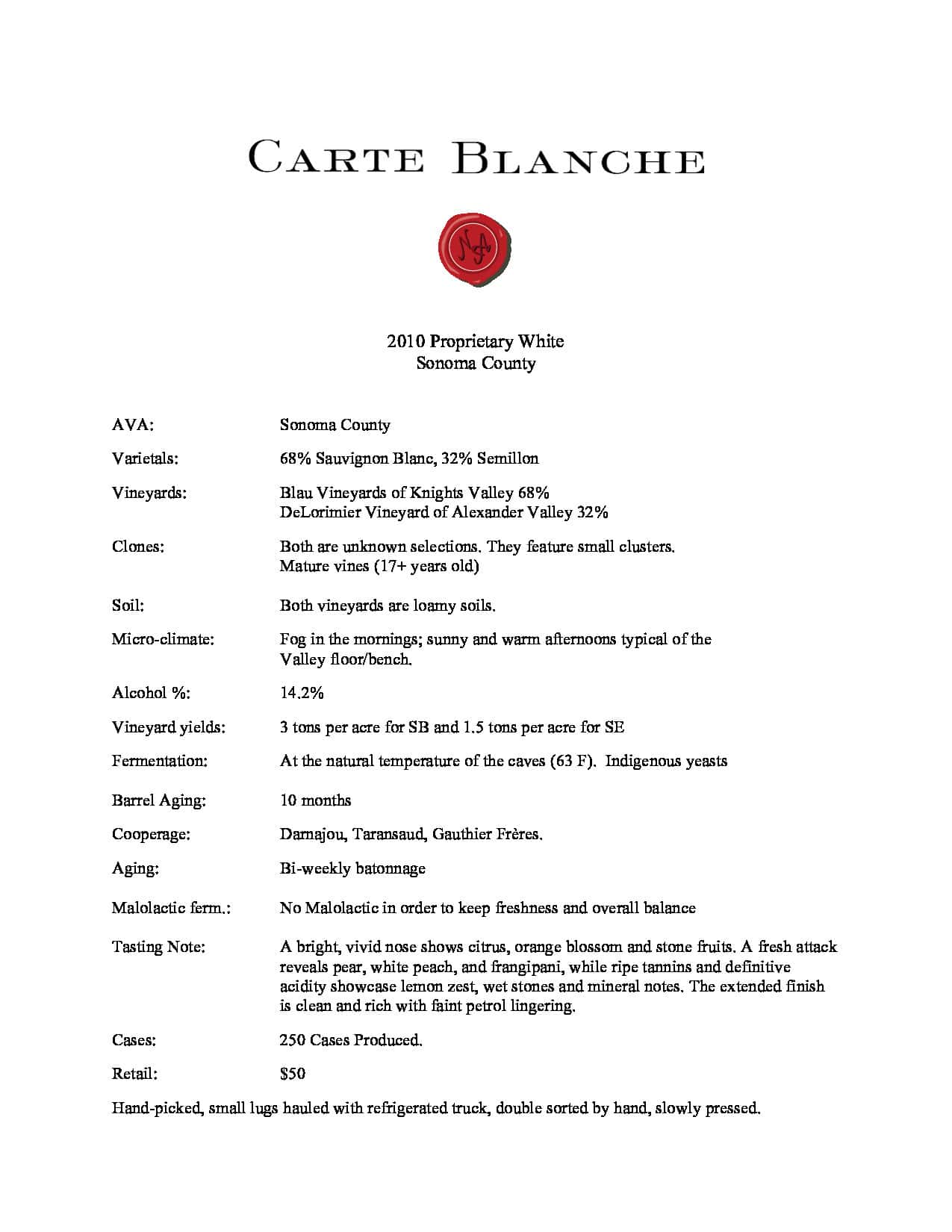 2010 Carte Blanche Proprietary White